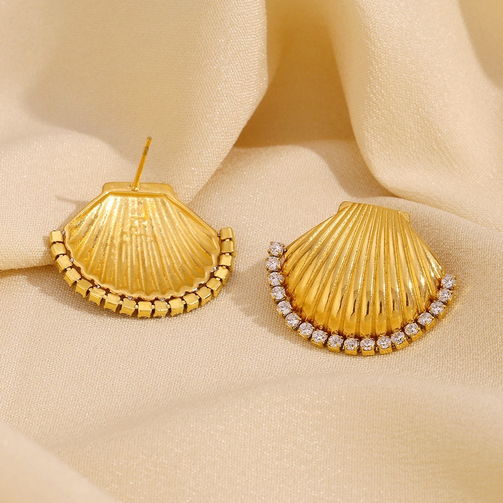 Gold Shell Earrings*Ocean Inspired Earrings*Waterproof and Sweatproof - Picture 4 of 7